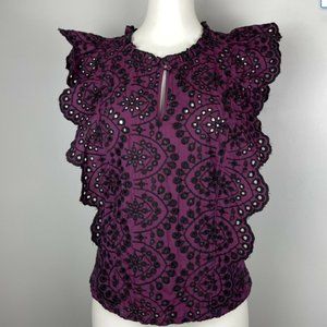 Amaryllis Blouse Black & Purple Eyelet Lace Ruffle